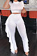 Pure Color Short Sleeve Top Ruffle Pants Pit Bar Two-Pieces KXL831