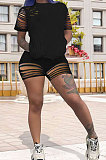 Fashion Women Pure Color Hole Sport Shorts Sets AYM5005