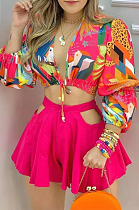 Bow Print Long Sleeve Sexy Shirts Suit MSG8017