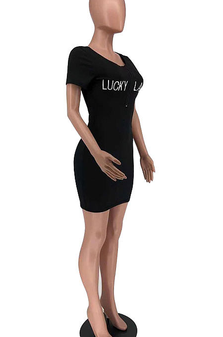 Club Ribber Women Zipper Bodycon Short Dress XXR2139