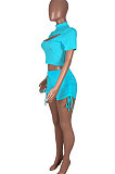 Pure Color Hollow Out Sport Shirred Detail Milk Silk Two-Pieces KXL822