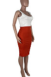 Pure Color Open Fork Spliced Sexy Vest Midi Dress KXL830