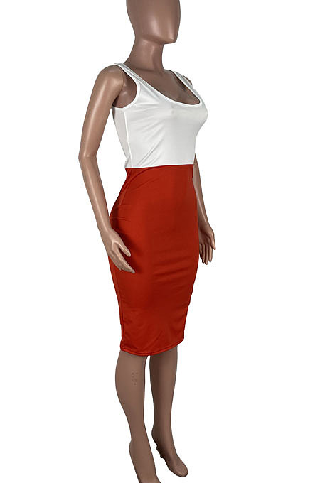 Pure Color Open Fork Spliced Sexy Vest Midi Dress KXL830