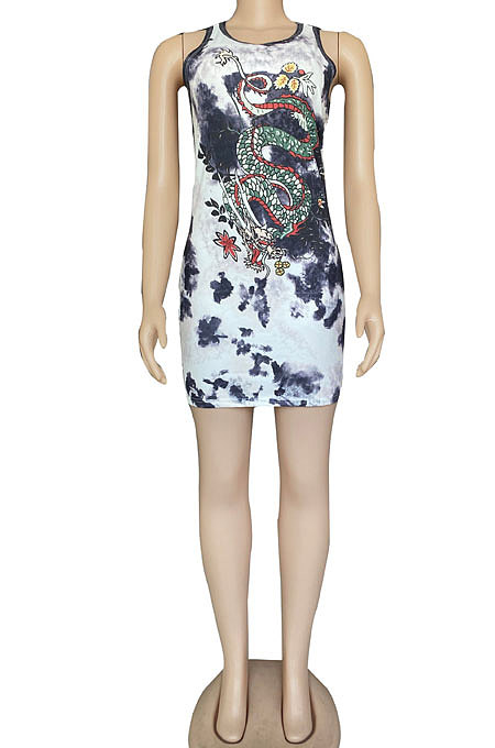 Sexy Cultivate One’s Morality Temperament Package Buttocks Printing Set Head Pit Bar Sleeveless Mini Dress CYC747