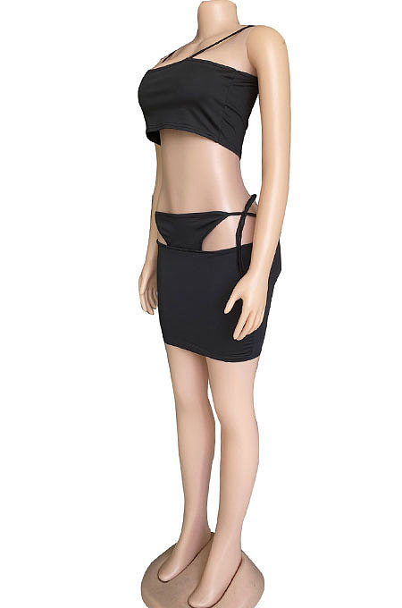 Sexy Club Bind Temperament Commuter Gallus Pure Color Skirts Two-Pieces  CYC755
