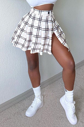 Sexy Club Plaid Open Fork Irregularity Vintage Printing  Skirts CYC745