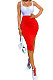 Pure Color Open Fork Spliced Sexy Vest Midi Dress KXL830