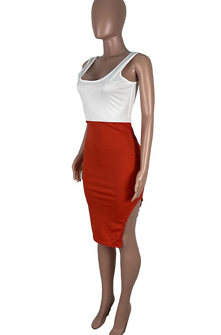 Pure Color Open Fork Spliced Sexy Vest Midi Dress KXL830