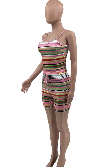 Contrast Color Stripe Vest Shorts Two-Pieces （Do Not Contain Coat）KXL820