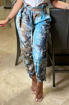 Contrast Color Tie Dye Casual Belt Long Pants KXL832