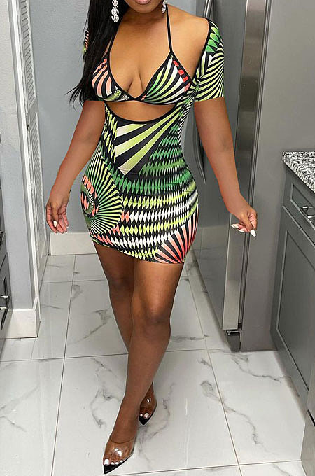 Backless Printing Milk Silk Skirts Sets KXL816