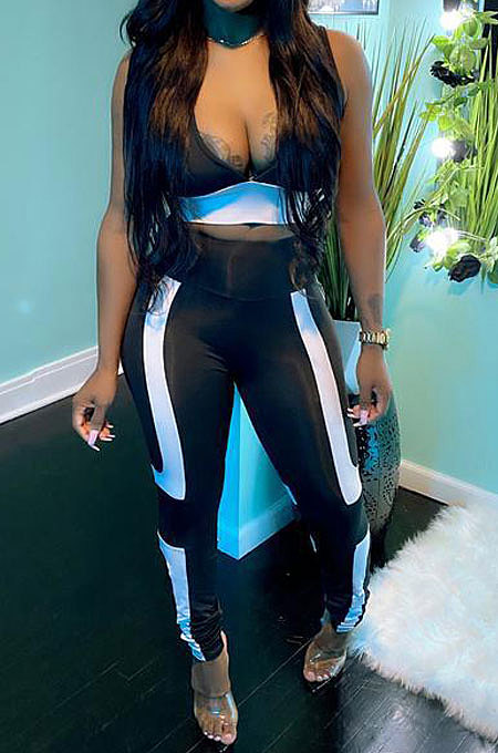 Sleeveless Top Both Sides To Wear Printing Pants Sets KXL812