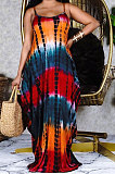 Tie Dye Printing Loose Gallus Long Dress (Contain Pocket）RMH8908