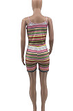Contrast Color Stripe Vest Shorts Two-Pieces （Do Not Contain Coat）KXL820