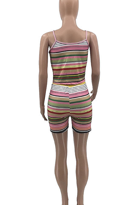 Contrast Color Stripe Vest Shorts Two-Pieces （Do Not Contain Coat）KXL820