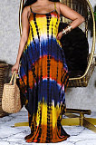 Tie Dye Printing Loose Gallus Long Dress (Contain Pocket）RMH8908