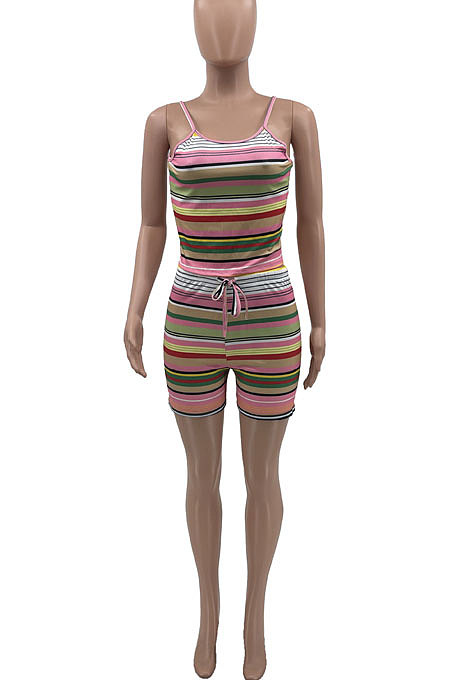Contrast Color Stripe Vest Shorts Two-Pieces （Do Not Contain Coat）KXL820