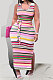 Contrast Color Printing Stripe Gallus Pit Bar Long Dress KXL828