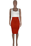 Pure Color Open Fork Spliced Sexy Vest Midi Dress KXL830