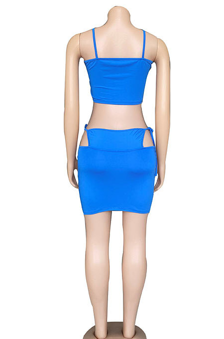 Sexy Club Bind Temperament Commuter Gallus Pure Color Skirts Two-Pieces  CYC755