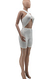 Sexy Pure Color Sleeveless Chest Warp Romper Shorts KXL815