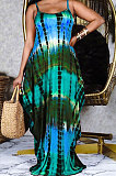 Tie Dye Printing Loose Gallus Long Dress (Contain Pocket）RMH8908