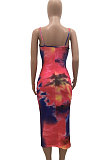 Sexy Trendy Gallus Printing Tie Dye Backless Midi Dress AMW8220