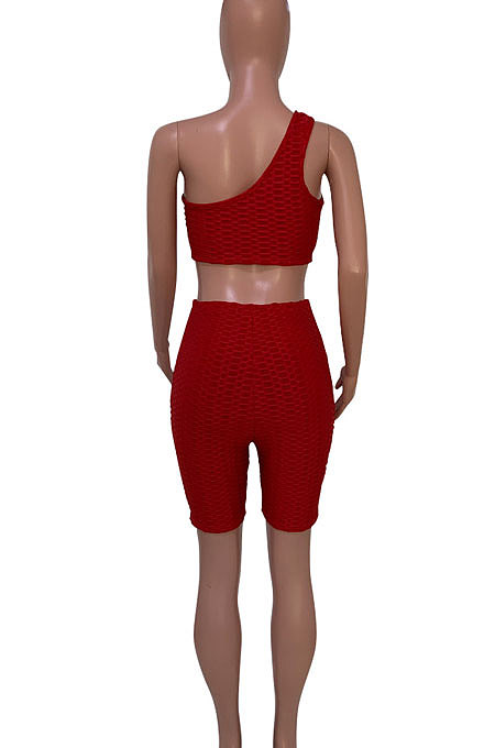 One Shoulder Pineapple cloth Yoga Casual Sport Shorts Sets Q799