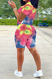 Women Pineapple Cloth Yoga Suit Casual Sport Tie Dye Shorts Sets Q797