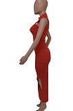 Sexy Club Irregular Pure Color Hollow Out Long Dress Q787