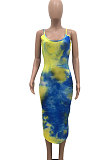Sexy Trendy Gallus Printing Tie Dye Backless Midi Dress AMW8220