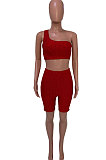 One Shoulder Pineapple cloth Yoga Casual Sport Shorts Sets Q799