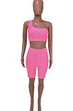 One Shoulder Pineapple cloth Yoga Casual Sport Shorts Sets Q799