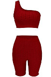 One Shoulder Pineapple cloth Yoga Casual Sport Shorts Sets Q799