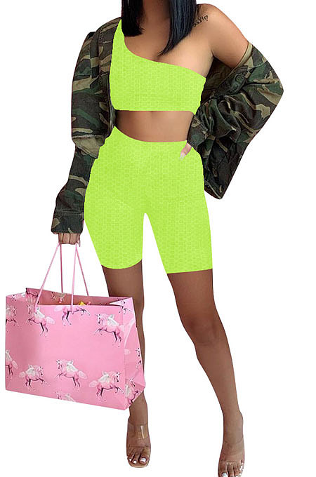One Shoulder Pineapple cloth Yoga Casual Sport Shorts Sets Q799