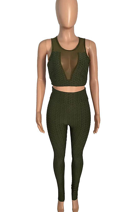 Yoga Suits Net Yarn Spliced Pineapple Cloth Sport Pants Sets Q796