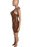 Sexy Net Yarn Spliced Leopard Bind Mini Dress Q800