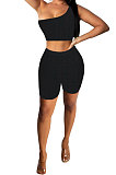 One Shoulder Pineapple cloth Yoga Casual Sport Shorts Sets Q799