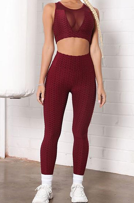 Yoga Suits Net Yarn Spliced Pineapple Cloth Sport Pants Sets Q796