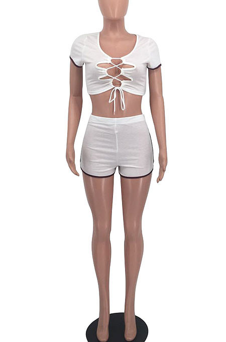 Women Spliced Bind Sexy Shorts Sets OH8039