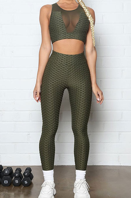 Yoga Suits Net Yarn Spliced Pineapple Cloth Sport Pants Sets Q796