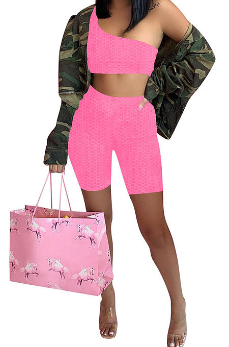 One Shoulder Pineapple cloth Yoga Casual Sport Shorts Sets Q799