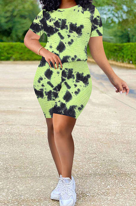 Women Pineapple Cloth Yoga Suit Casual Sport Tie Dye Shorts Sets Q797