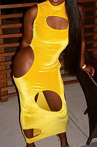 Sexy Club Irregular Pure Color Hollow Out Long Dress Q787