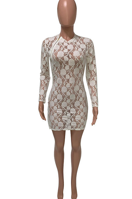 Perspective Sexy Club Zipper Open Fork Mini Dress Q795