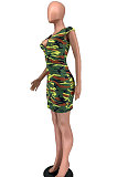 Fashion Casual Camo Printing Package Buttocks Mini Dress XXR2137