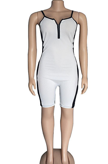 Pit Bar Zipper V Neck Gallus Spliced Sexy Romper Shorts BNB008