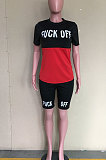 Pure Color Spliced Letter Printing Casual Shorts Sets ORY5153