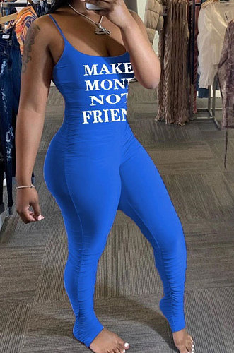 Fashion Womne Casual Printing Letter Ruffle Bodycon Jumpsuits BNB99