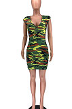 Fashion Casual Camo Printing Package Buttocks Mini Dress XXR2137